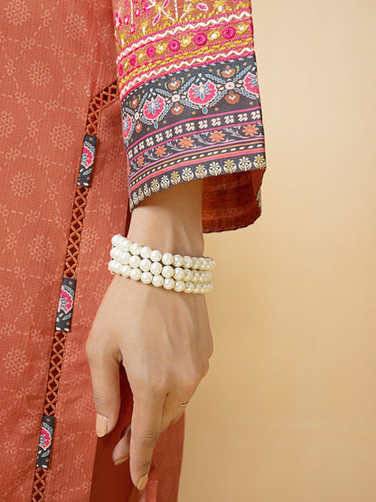 Edenrobe - EWU22V1-23713S Unstitched Rust Embroidered Lawn 1 Piece