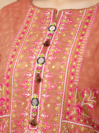 Edenrobe - EWU22V1-23713S Unstitched Rust Embroidered Lawn 1 Piece