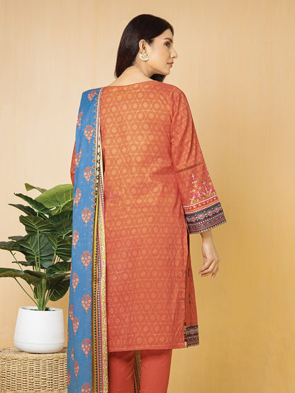 Edenrobe - EWU22V1-23713 Unstitched Rust Embroidered Lawn 3 Piece
