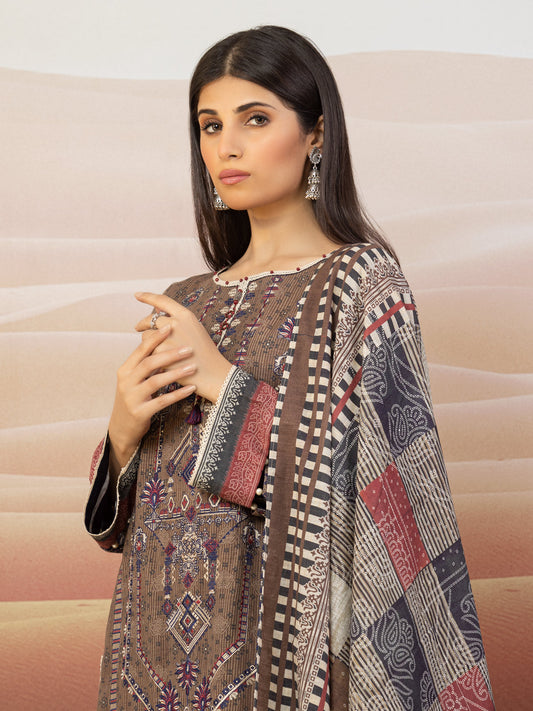 Edenrobe - EWU22V10-25017S Unstitched Light Brown Embroidered Crepe 1 Piece