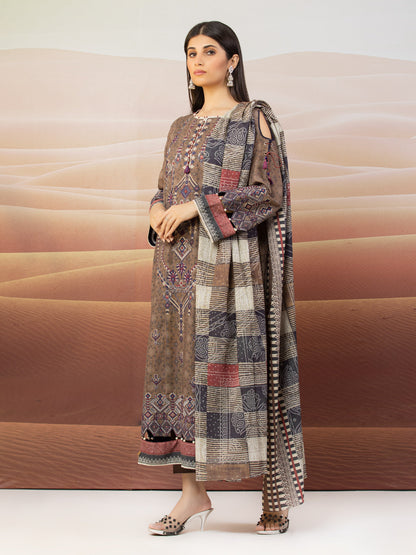 Edenrobe - EWU22V10-25017 Unstitched Light Brown Embroidered Crepe 3 Piece