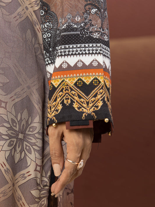 Edenrobe - EWU22V10-25019 Unstitched Brown Embroidered Crepe 3 Piece