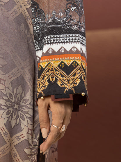 Edenrobe - EWU22V10-25019ST Unstitched Brown Embroidered Crepe 2 Piece