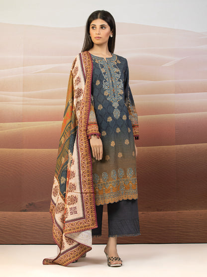 Edenrobe - EWU22V11-25023S Unstitched Dark Teal Embroidered Khaddar 1 Piece