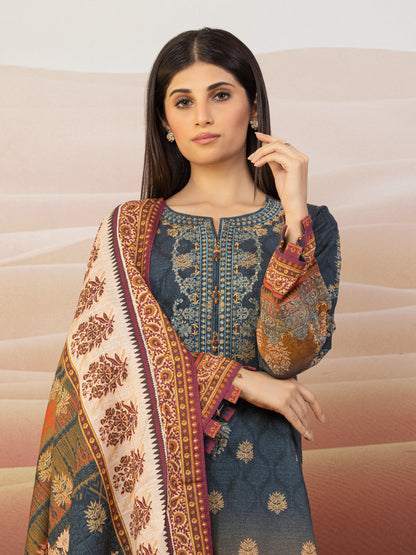 Edenrobe - EWU22V11-25023SD Unstitched Dark Teal Embroidered Khaddar 2 Piece