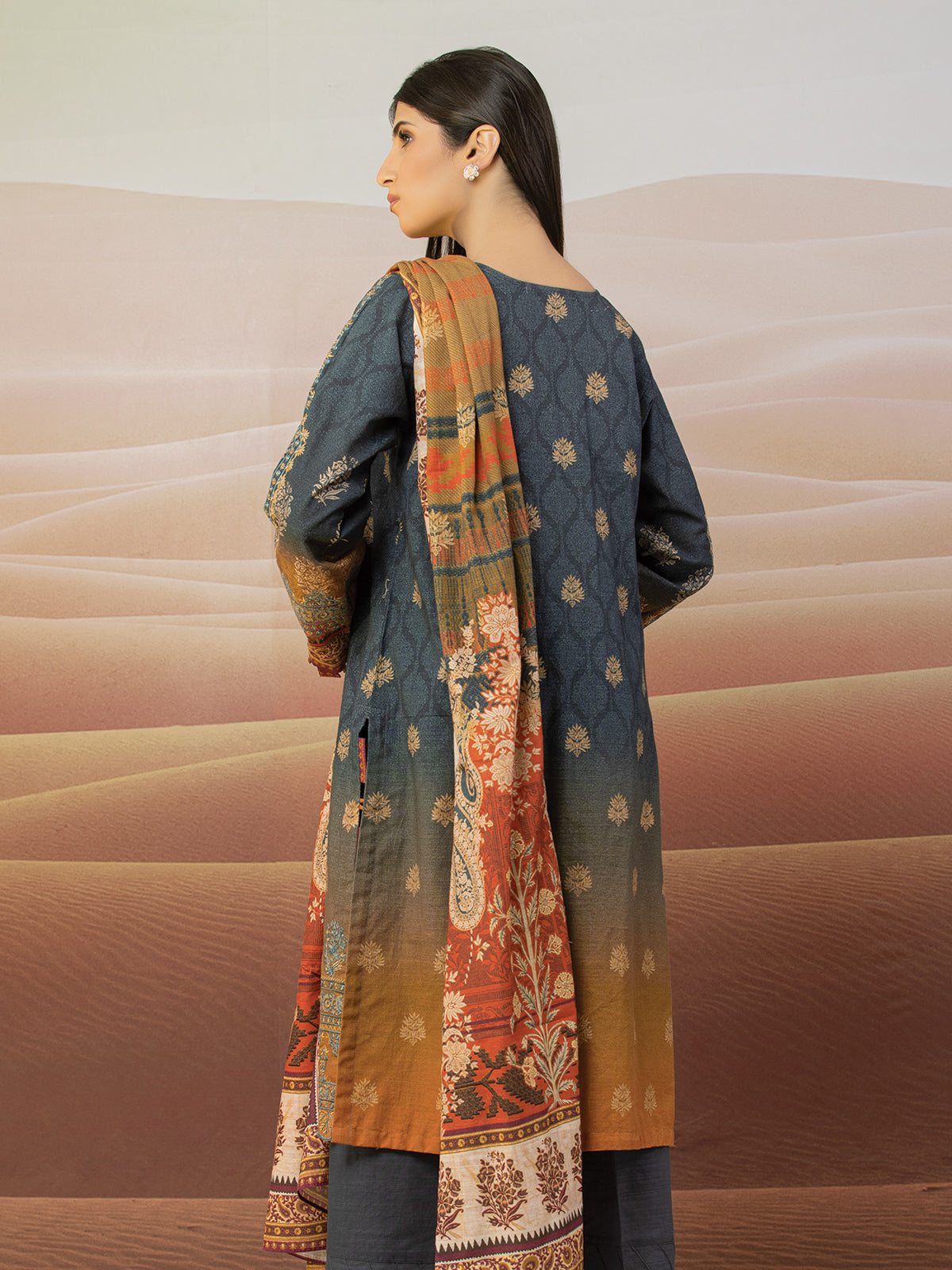 Edenrobe - EWU22V11-25023S Unstitched Dark Teal Embroidered Khaddar 1 Piece