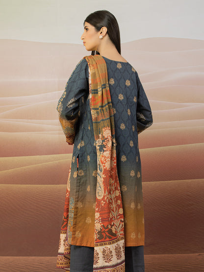 Edenrobe - EWU22V11-25023 Unstitched Dark Teal Embroidered Khaddar 3 Piece