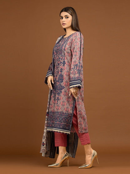 Edenrobe - EWU22V11-25024S Unstitched Pink Embroidered Khaddar 1 Piece