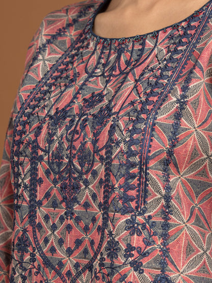 Edenrobe - EWU22V11-25024S Unstitched Pink Embroidered Khaddar 1 Piece