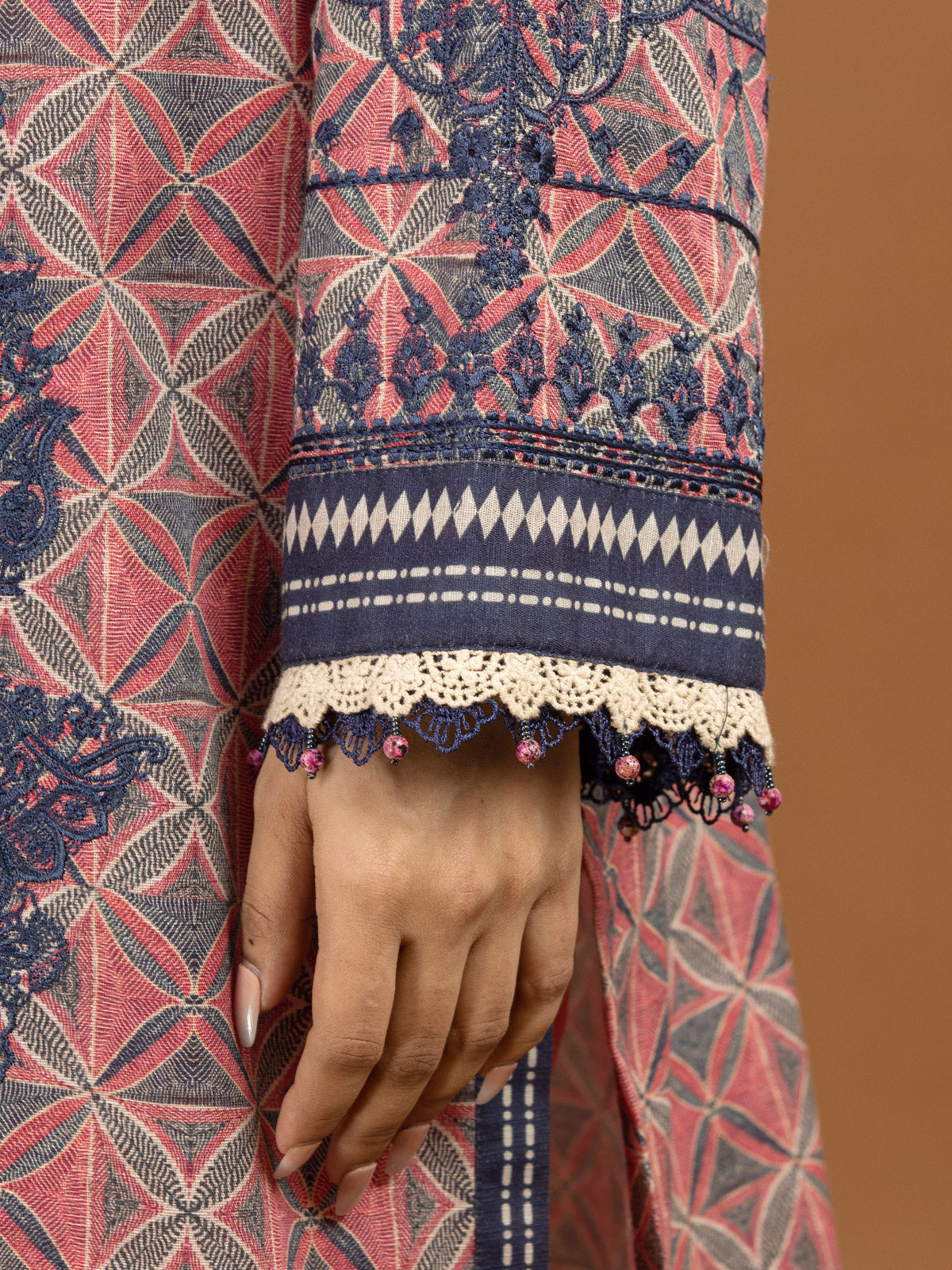 Edenrobe - EWU22V11-25024S Unstitched Pink Embroidered Khaddar 1 Piece