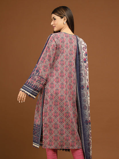 Edenrobe - EWU22V11-25024S Unstitched Pink Embroidered Khaddar 1 Piece