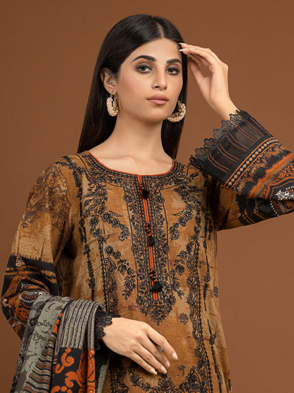 Edenrobe - EWU22V11-25027 Unstitched Brown Embroidered Khaddar 3 Piece