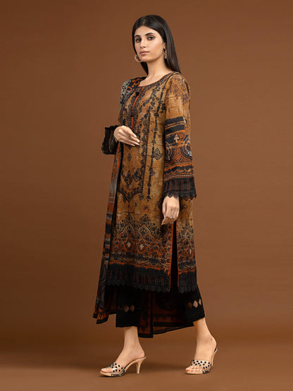 Edenrobe - EWU22V11-25027XXL Unstitched Brown Embroidered Khaddar 3 Piece