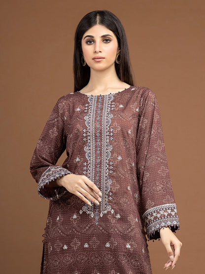 Edenrobe - EWU22V11-25038S Unstitched Brown Embroidered Khaddar 1 Piece