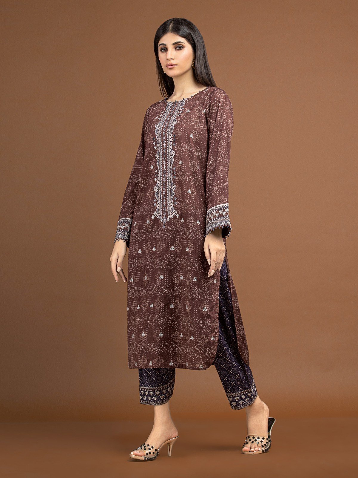 Edenrobe - EWU22V11-25038 Unstitched Brown Embroidered Khaddar 2 Piece