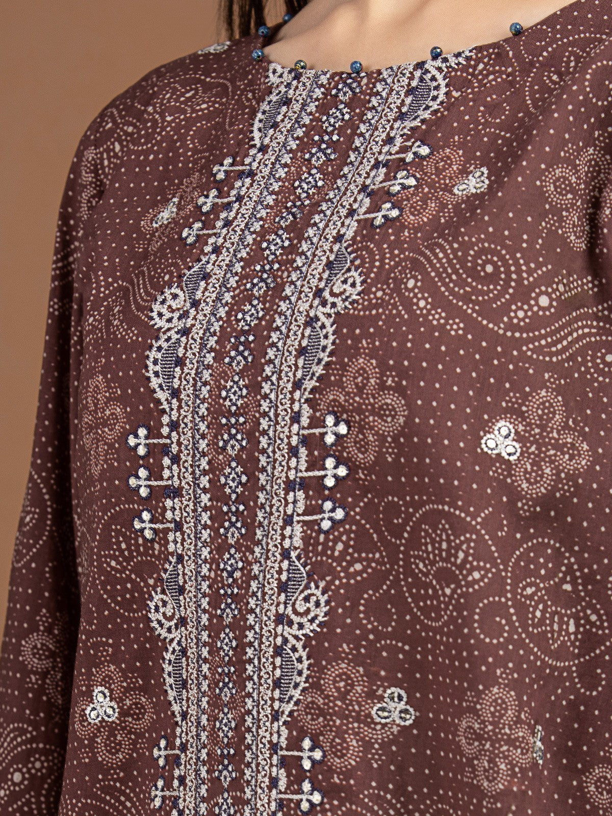 Edenrobe - EWU22V11-25038S Unstitched Brown Embroidered Khaddar 1 Piece