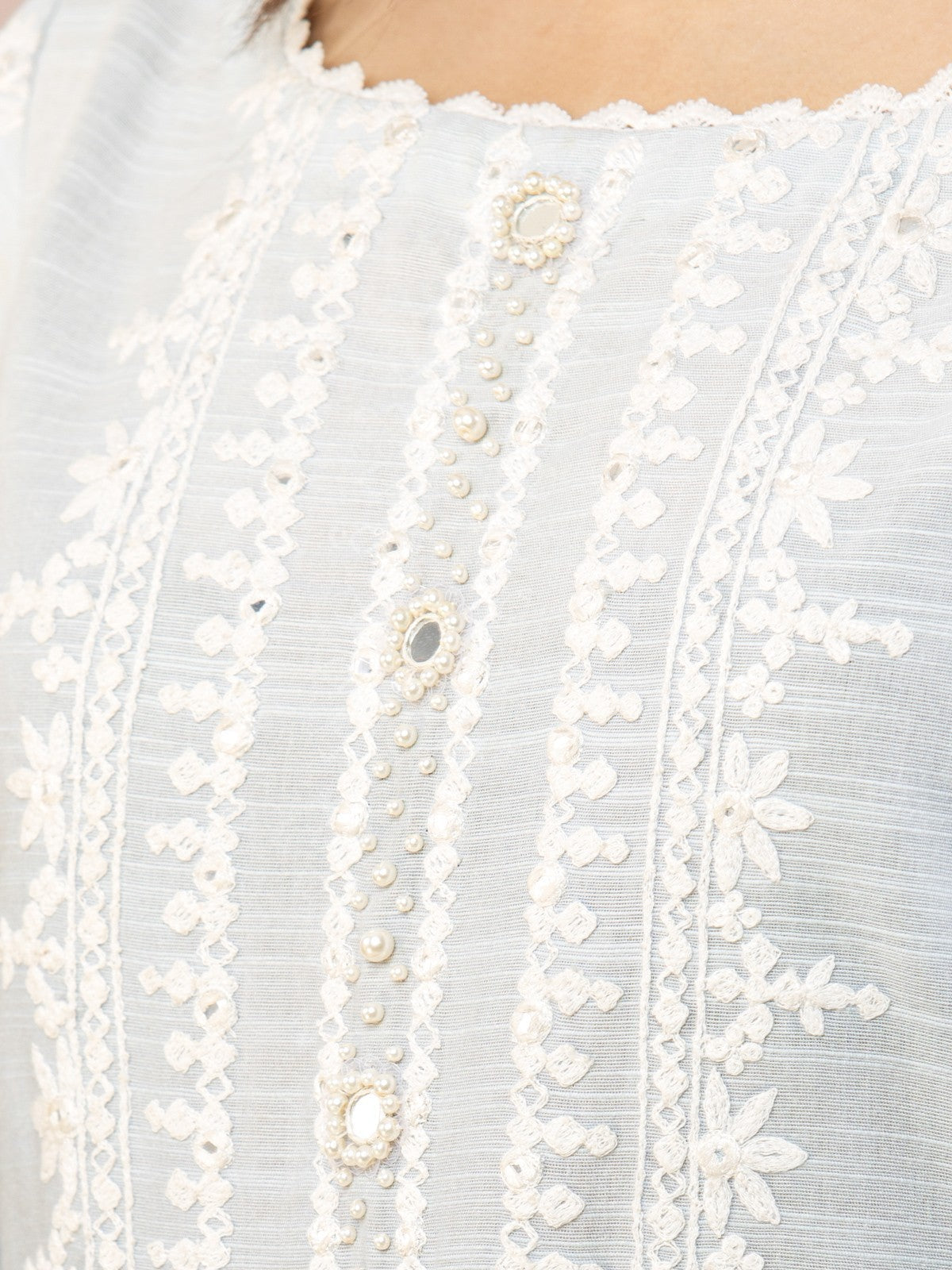 Edenrobe - EWU22V12-25007XXL Unstitched Blue Embroidered Khaddar 3 Piece