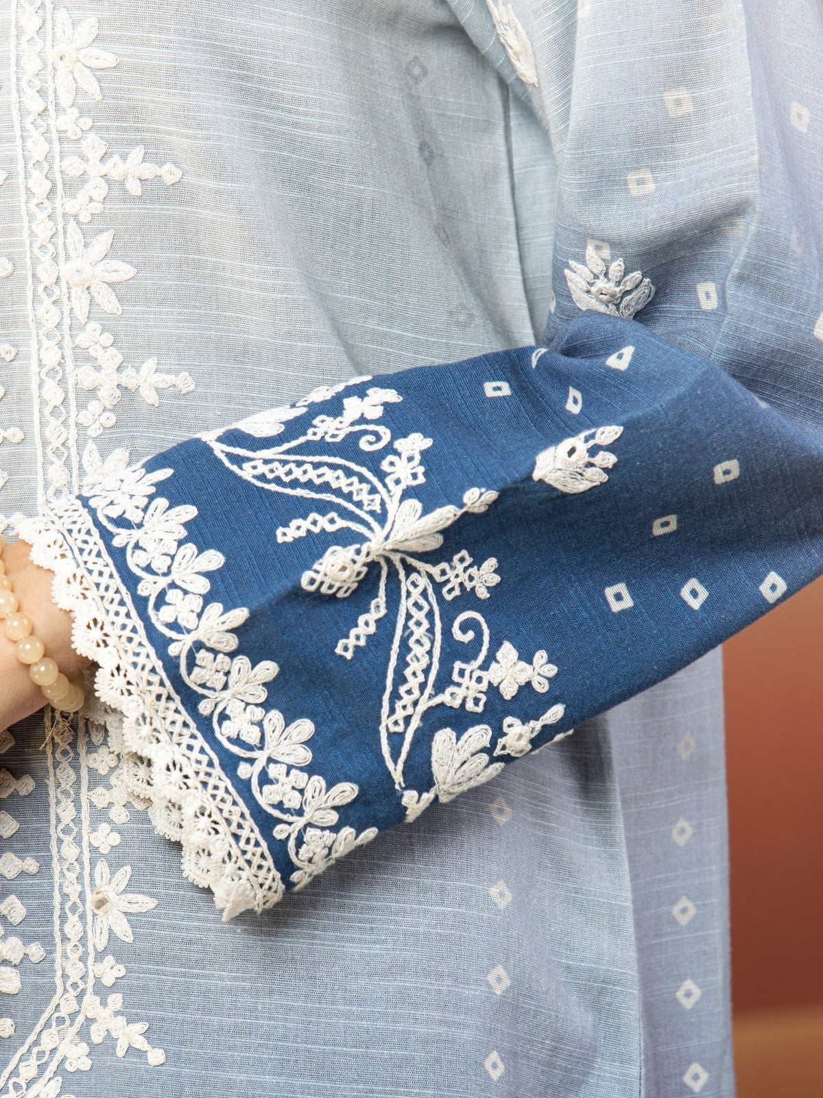 Edenrobe - EWU22V12-25007 Unstitched Blue Embroidered Khaddar 3 Piece