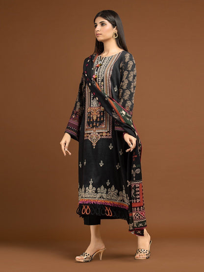 Edenrobe - EWU22V13-24035 Unstitched Charcoal Embroidered Viscose 3 Piece