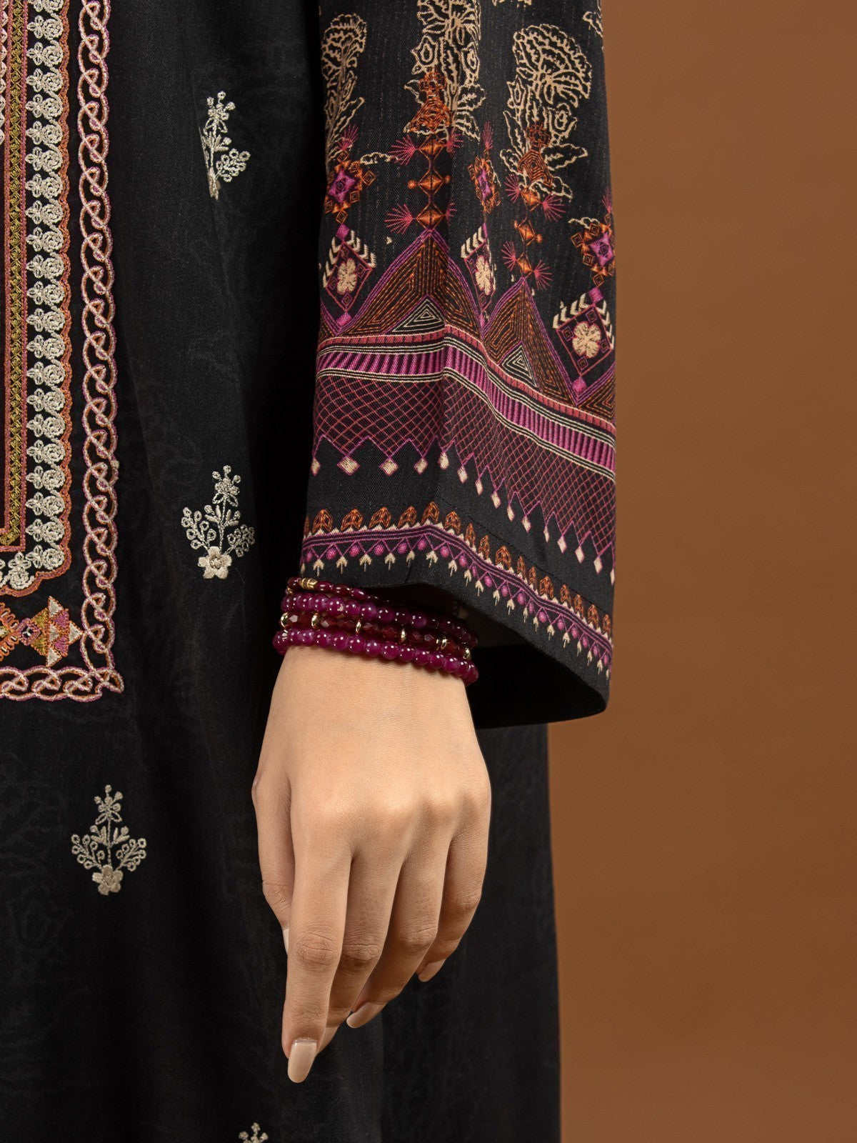 Edenrobe - EWU22V13-24035 Unstitched Charcoal Embroidered Viscose 3 Piece