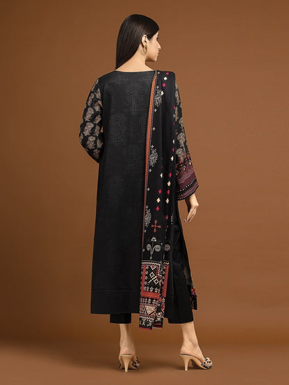 Edenrobe - EWU22V13-24035 Unstitched Charcoal Embroidered Viscose 3 Piece