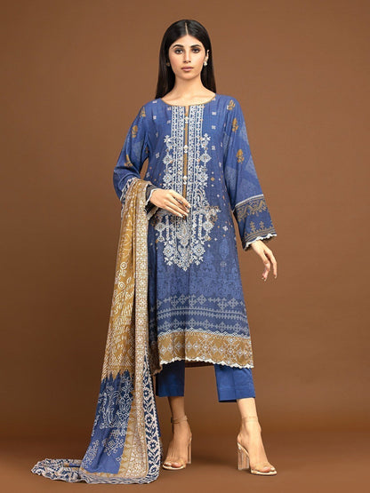Edenrobe - EWU22V13-24042 Unstitched Blue Embroidered Viscose 3 Piece