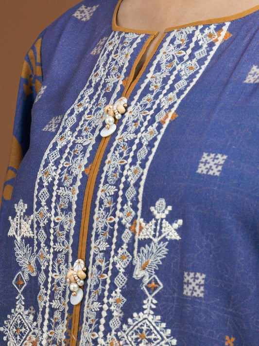 Edenrobe - EWU22V13-24042 Unstitched Blue Embroidered Viscose 3 Piece