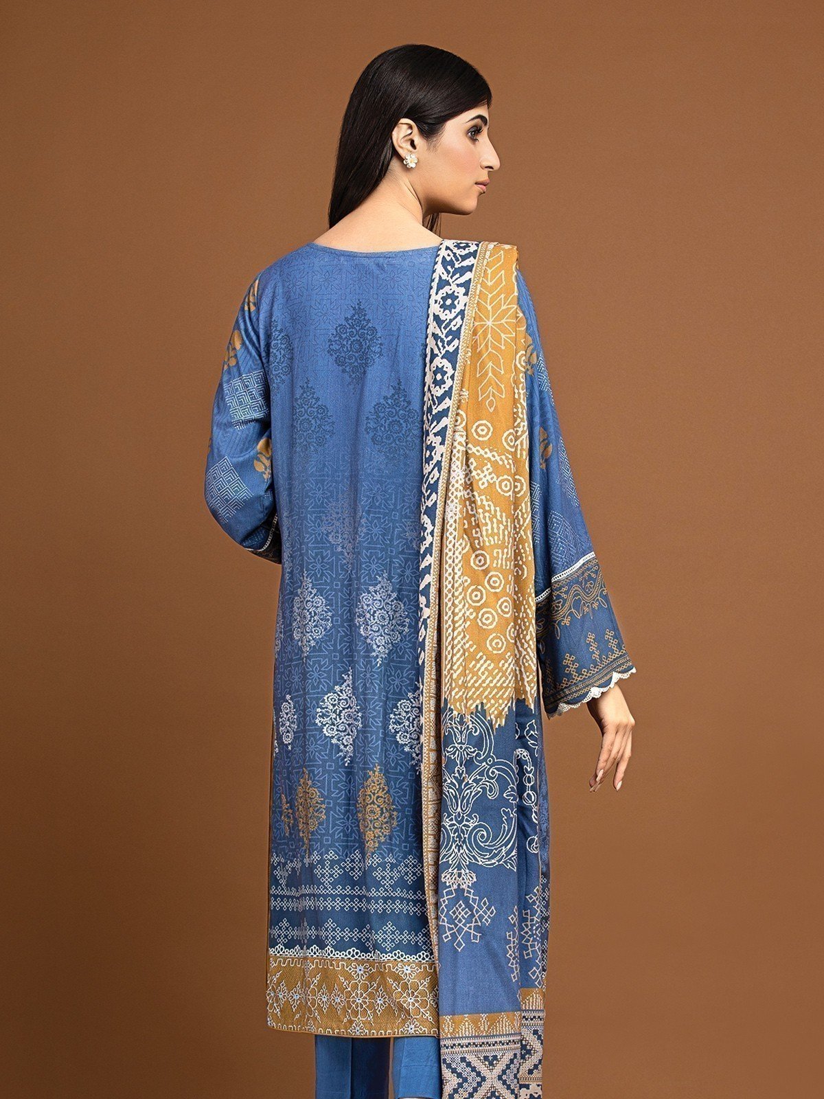 Edenrobe - EWU22V13-24042 Unstitched Blue Embroidered Viscose 3 Piece