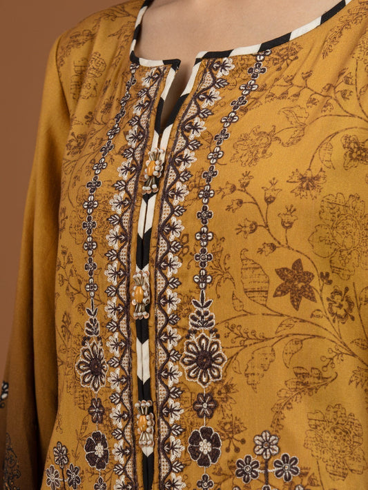 Edenrobe - EWU22V13-24044XXL Unstitched Golden Embroidered Viscose 3 Piece