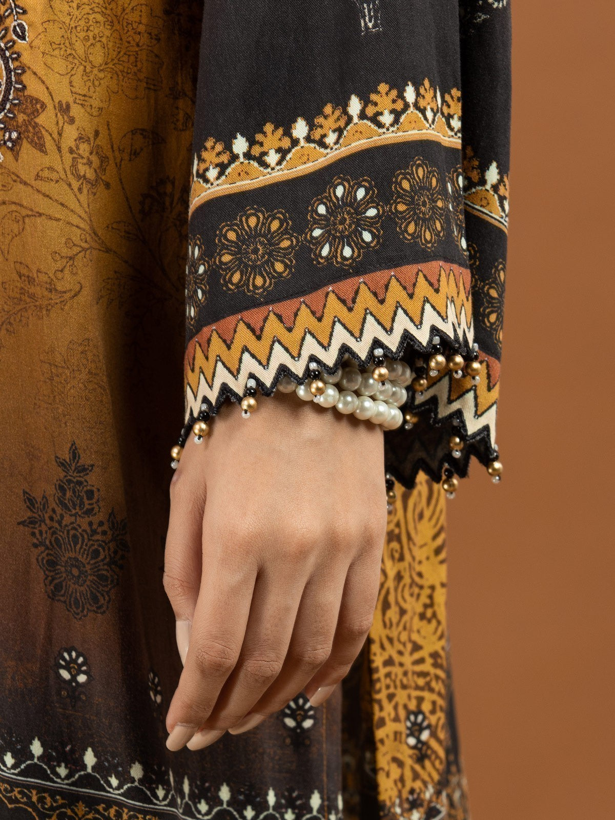 Edenrobe - EWU22V13-24044 Unstitched Golden Embroidered Viscose 3 Piece