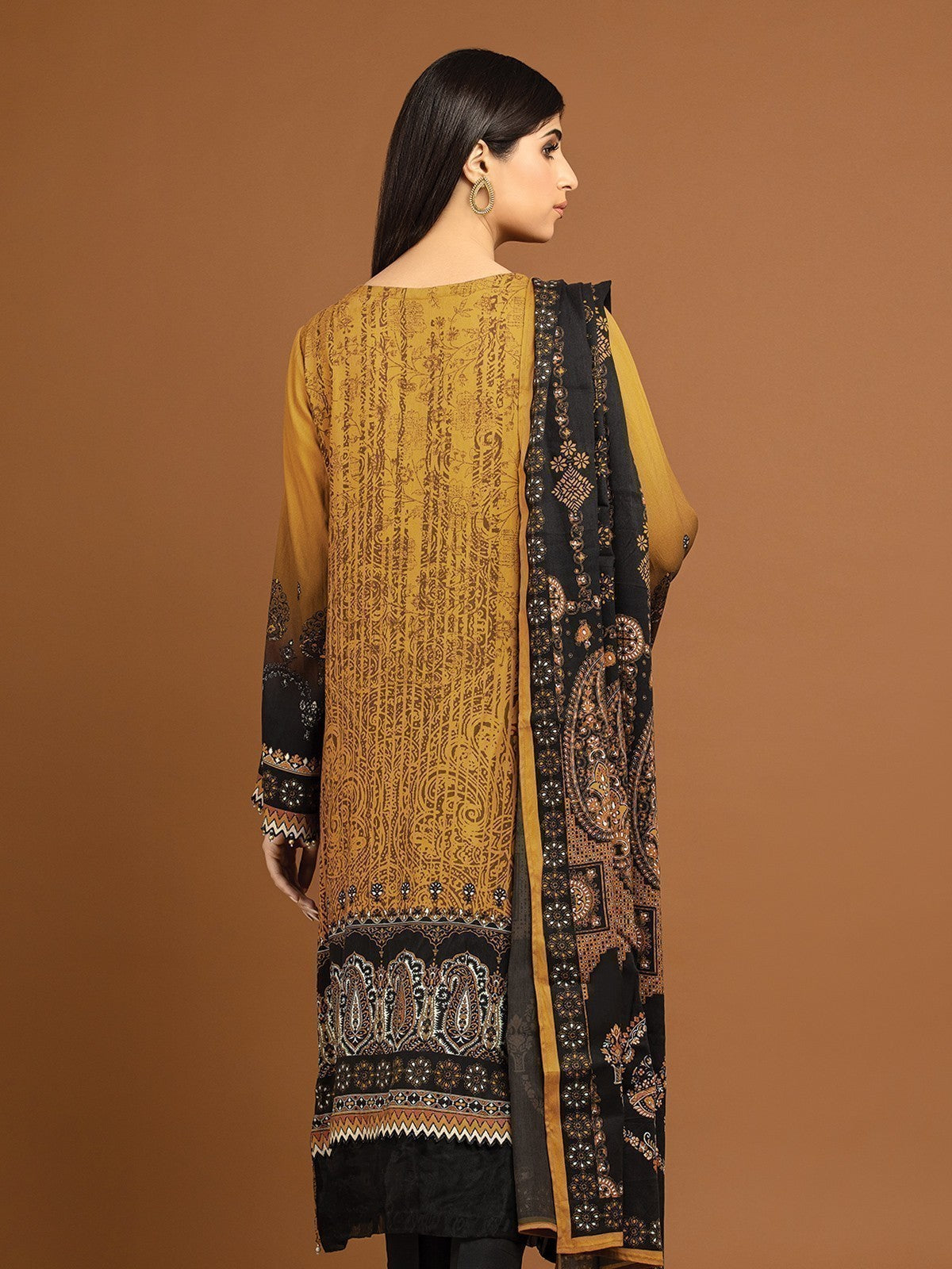 Edenrobe - EWU22V13-24044 Unstitched Golden Embroidered Viscose 3 Piece