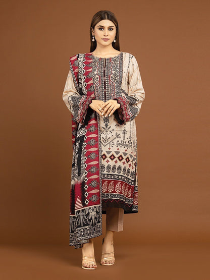 Edenrobe - EWU22V13-24045 Unstitched Light Peach Embroidered Viscose 3 Piece