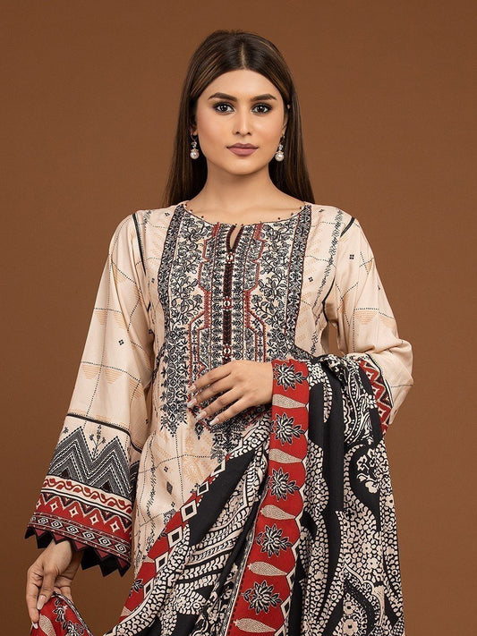 Edenrobe - EWU22V13-24045XXL Unstitched Light Peach Embroidered Viscose 3 Piece