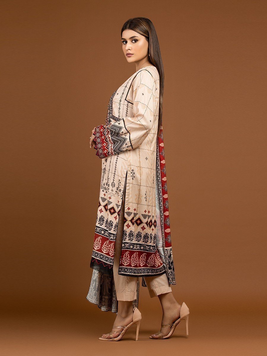 Edenrobe - EWU22V13-24045 Unstitched Light Peach Embroidered Viscose 3 Piece