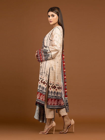 Edenrobe - EWU22V13-24045 Unstitched Light Peach Embroidered Viscose 3 Piece