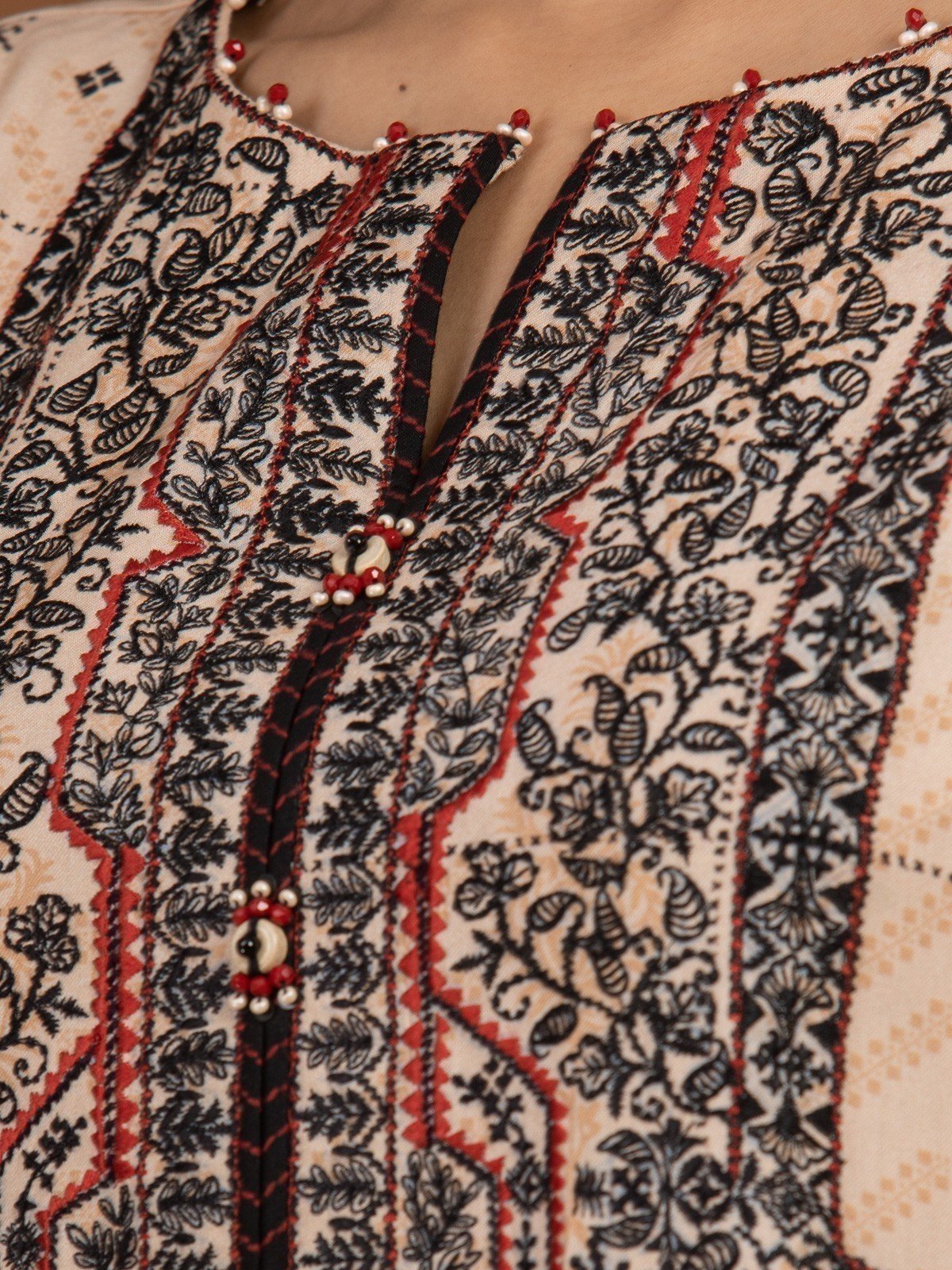 Edenrobe - EWU22V13-24045 Unstitched Light Peach Embroidered Viscose 3 Piece