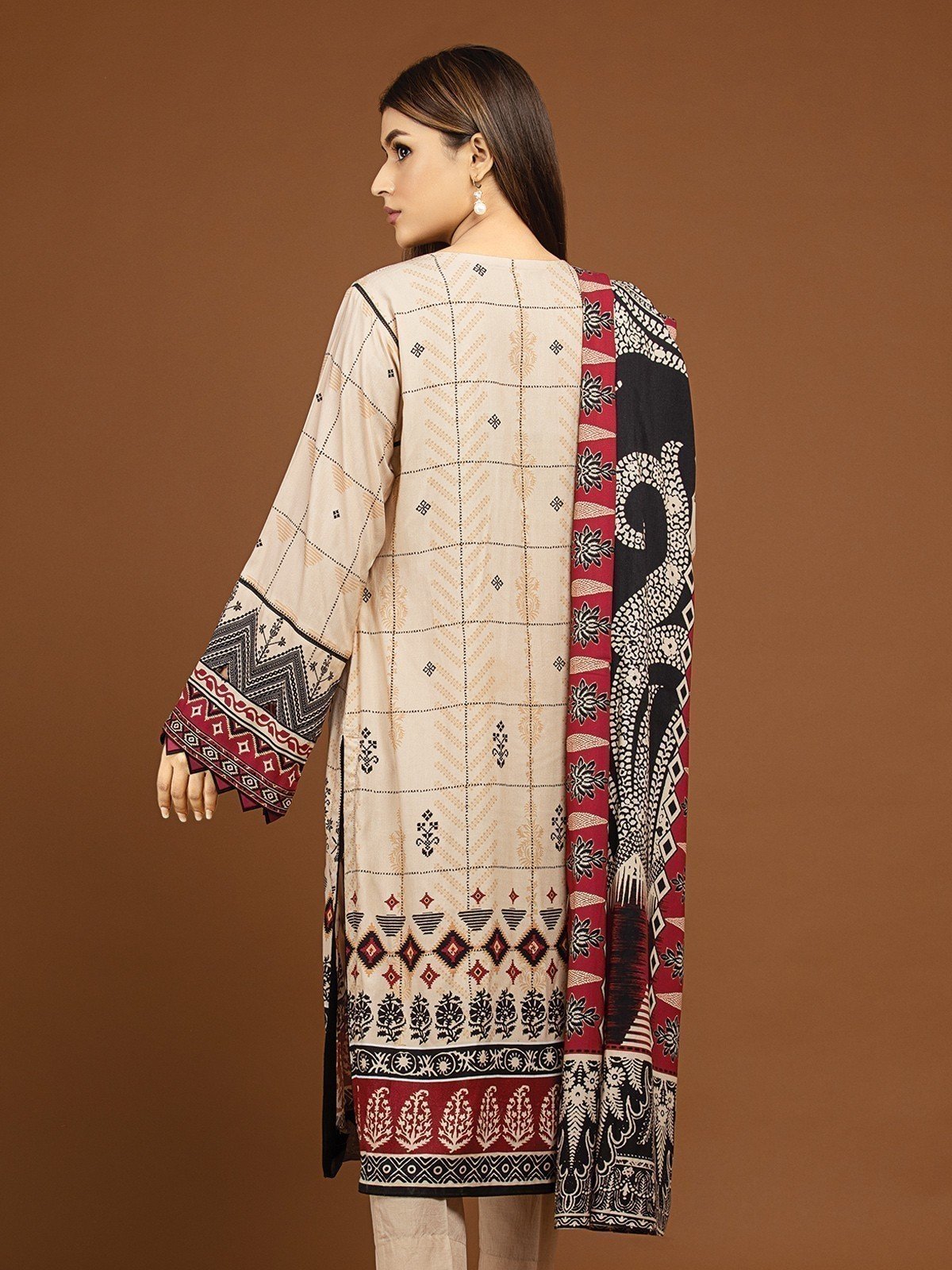 Edenrobe - EWU22V13-24045 Unstitched Light Peach Embroidered Viscose 3 Piece