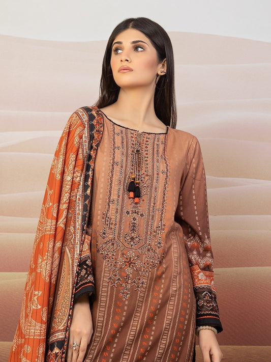 Edenrobe - EWU22V13-24046SD Unstitched Light Brown Embroidered Viscose 2 Piece