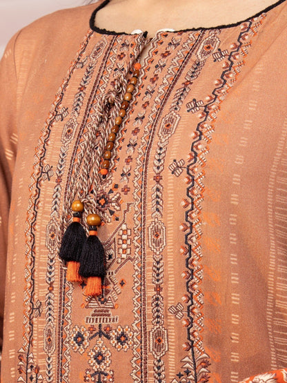 Edenrobe - EWU22V13-24046XXL Unstitched Light Brown Embroidered Viscose 3 Piece