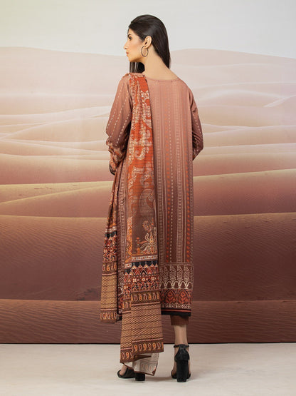 Edenrobe - EWU22V13-24046XXL Unstitched Light Brown Embroidered Viscose 3 Piece