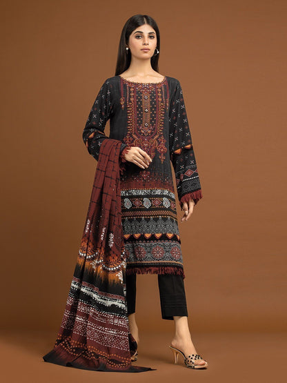 Edenrobe - EWU22V13-24048XXL Unstitched Black Embroidered Viscose 3 Piece