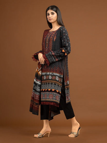 Edenrobe - EWU22V13-24048XXL Unstitched Black Embroidered Viscose 3 Piece