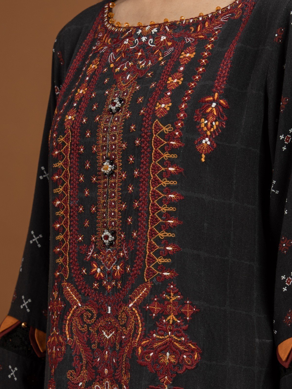 Edenrobe - EWU22V13-24048XXL Unstitched Black Embroidered Viscose 3 Piece