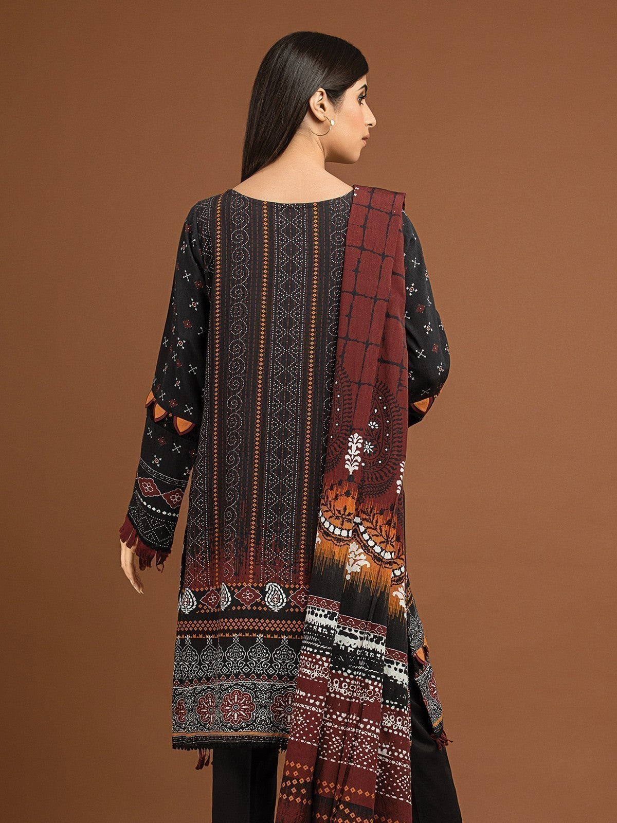 Edenrobe - EWU22V13-24048XXL Unstitched Black Embroidered Viscose 3 Piece