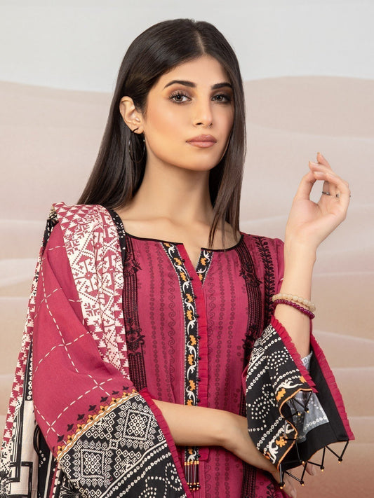 Edenrobe - EWU22V8-25002 Unstitched Pink Embroidered Cottel 3 Piece