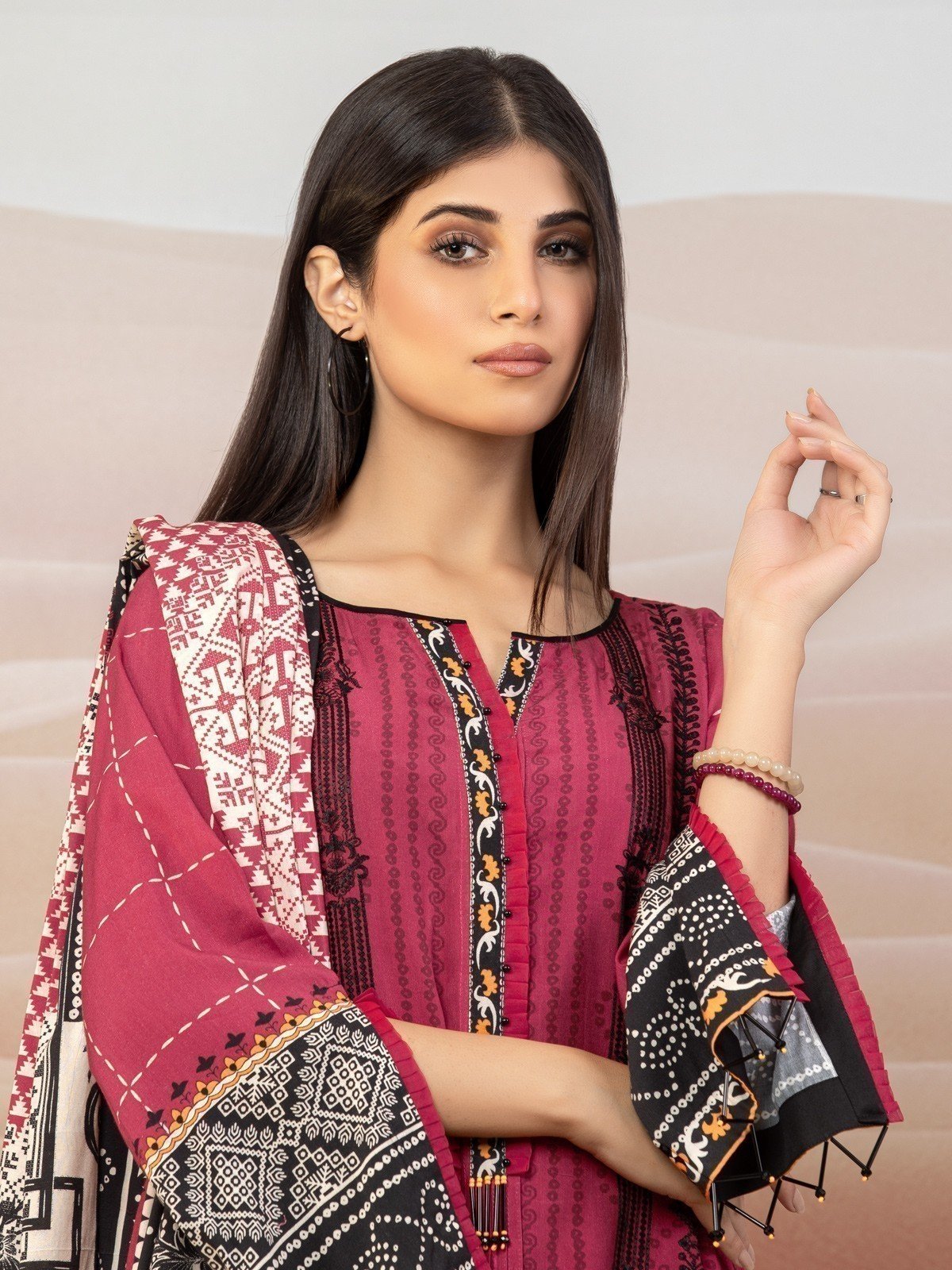 Edenrobe - EWU22V8-25002ST Unstitched Pink Embroidered Cottel 2 Piece