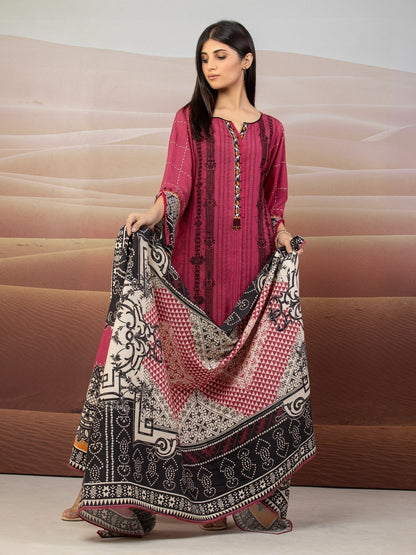 Edenrobe - EWU22V8-25002ST Unstitched Pink Embroidered Cottel 2 Piece