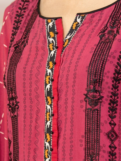 Edenrobe - EWU22V8-25002ST Unstitched Pink Embroidered Cottel 2 Piece