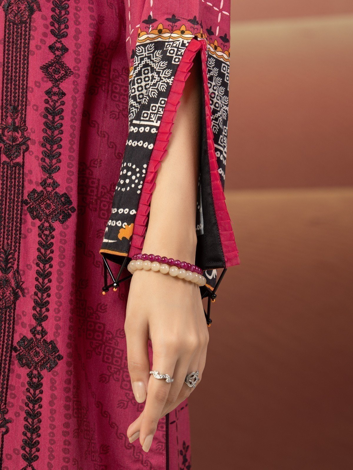 Edenrobe - EWU22V8-25002ST Unstitched Pink Embroidered Cottel 2 Piece