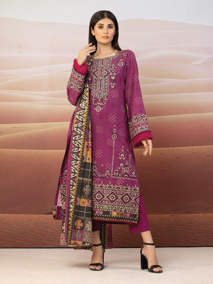 Edenrobe - EWU22V8-25004ST Unstitched Magenta Embroidered Cottel 2 Piece